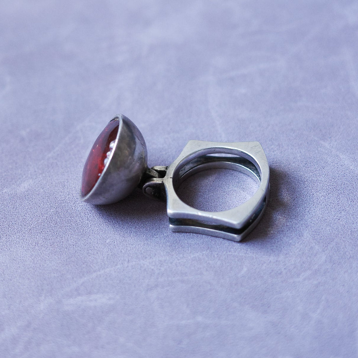 Danish modernist dynamo ring with amber